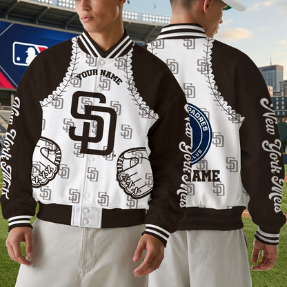 LIMITED EDITION - NEW CUSTOMIZED MLB18 SDP SAN DIEGO PADRES SATIN VARSITY & BASEBALL JACKET