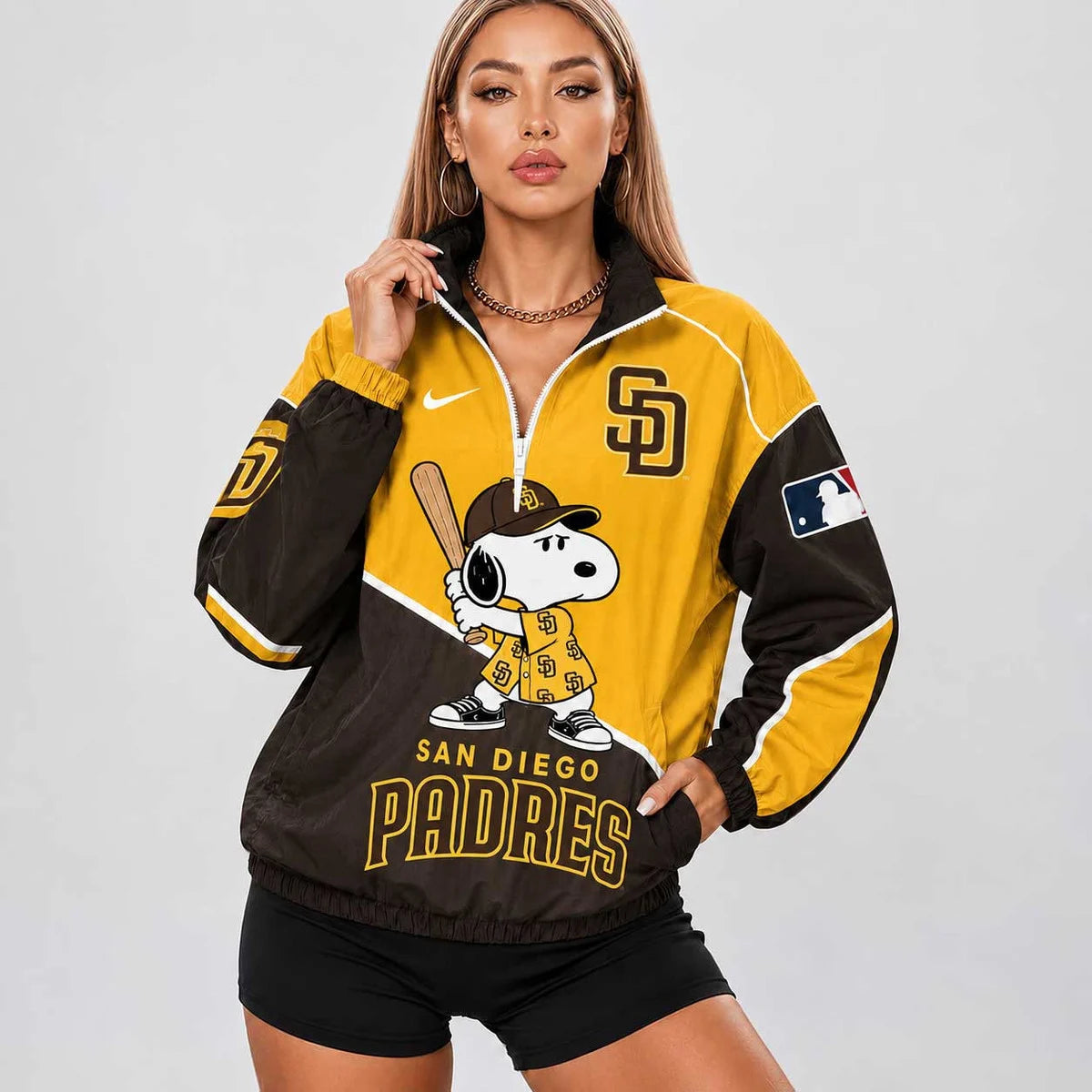 [FLASH SALE] NEW CUSTOMIZED MLB18 SDP SAN DIEGO PADRES V-NECK ZIPPER SWEATSHIRT JACKET