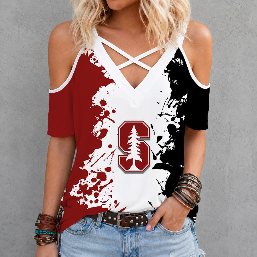 [FAN FAVORITE] NEW CUSTOMIZED NCAA CWS18 STC STANFORD CARDINAL CRISS CROSS V-NECK TOP
