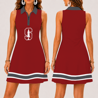[FAN FAVORITE] NEW CUSTOMIZED NCAA CWS18 STC STANFORD CARDINAL WOMEN'S ZIP SLEEVELESS POLO DRESS