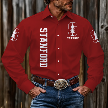 LIMITED EDITION - NEW CUSTOMIZED NCAA CWS18 STC STANFORD CARDINAL MEN'S LONG SLEEVE BUTTON-UP SHIRT