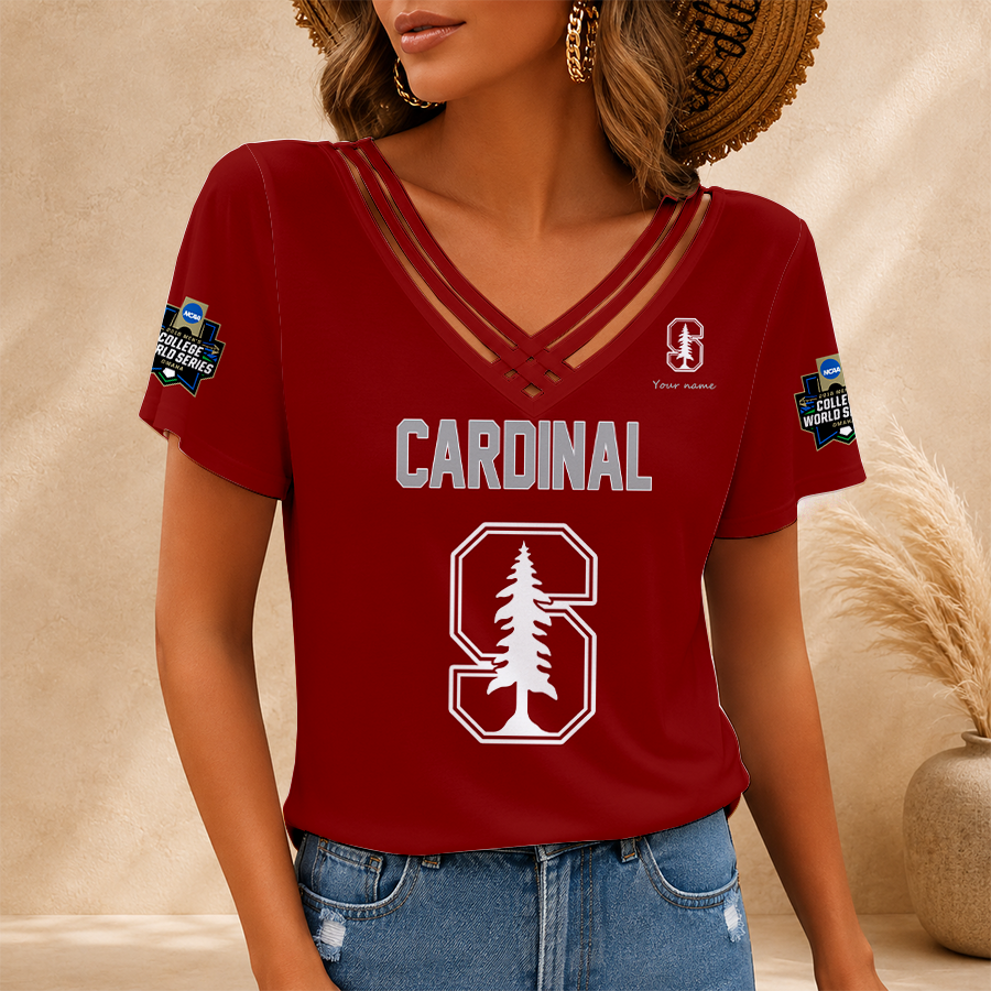 [FAN FAVORITE] NEW CUSTOMIZED NCAA CWS18 STC STANFORD CARDINAL V-NECK SHIRT