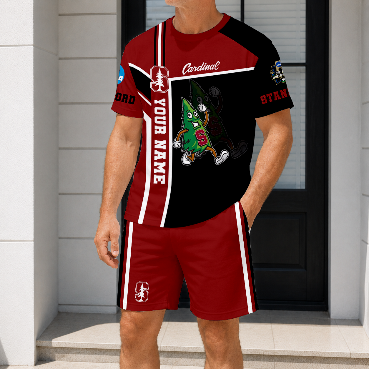 ELITE EDITION - NEW CUSTOMIZED NCAA CWS18 STC STANFORD CARDINAL T-SHIRT & SHORT PANTS SET