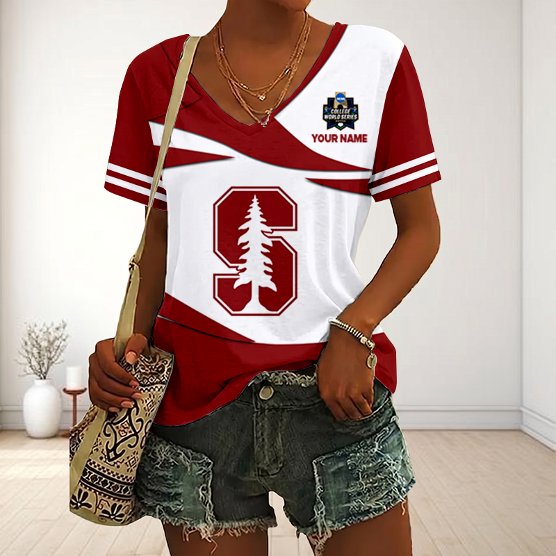 LIMITED DROP - NEW CUSTOMIZED | NCAA CWS18 STC ST CARDINAL V-NECK FEMALE SHIRT
