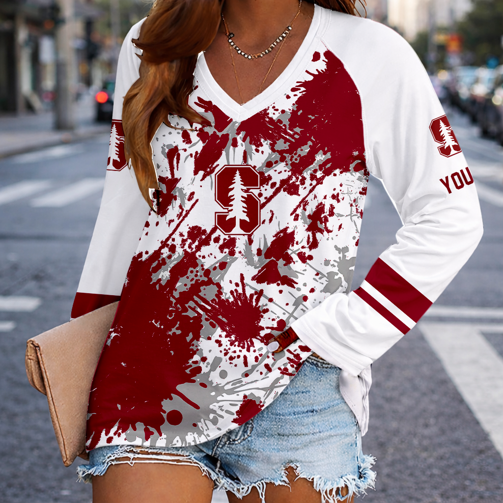 [FAN FAVORITE] NEW CUSTOMIZED NCAA CWS18 STC STANFORD CARDINAL WOMEN'S V-NECK LONG SLEEVED SHIRT