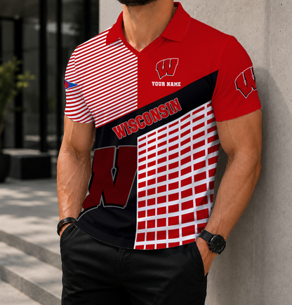 VIRAL EDITION - NEW CUSTOMIZED NCAA FBS18 WSB WISCONSIN BADGERS POLO SHIRT