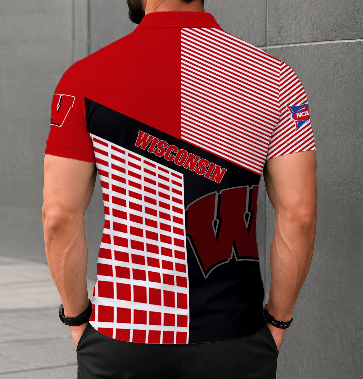 VIRAL EDITION - NEW CUSTOMIZED NCAA FBS18 WSB WISCONSIN BADGERS POLO SHIRT