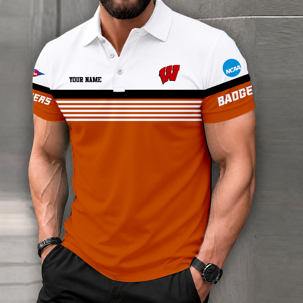 LIMITED EDITION - NEW CUSTOMIZED NCAA FBS18 WSB WISCONSIN BADGERS POLO SHIRT