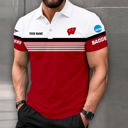 LIMITED EDITION - NEW CUSTOMIZED NCAA FBS18 WSB WISCONSIN BADGERS POLO SHIRT