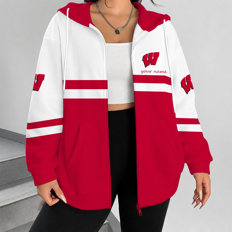 [FAN FAVORITE] NEW CUSTOMIZED NCAA FBS18 WSB WISCONSIN BADGERS ZIP HOODIE