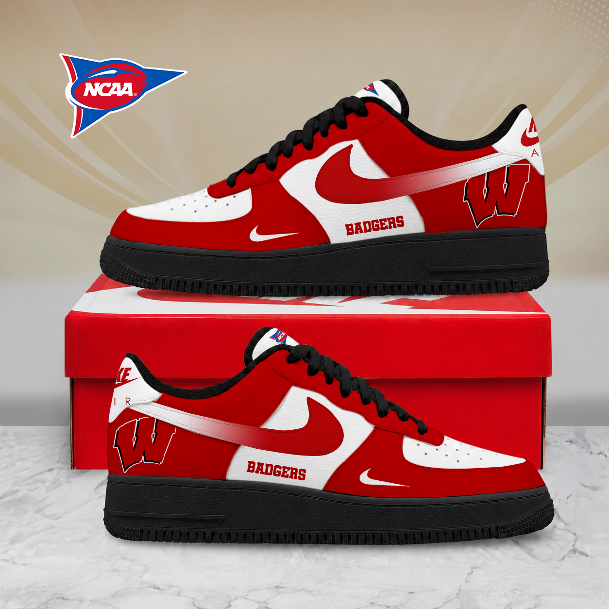 SPECIAL EDITION - NEW CUSTOMIZED NCAA FBS18 WSB WISCONSIN BADGERS AF1 SHOES
