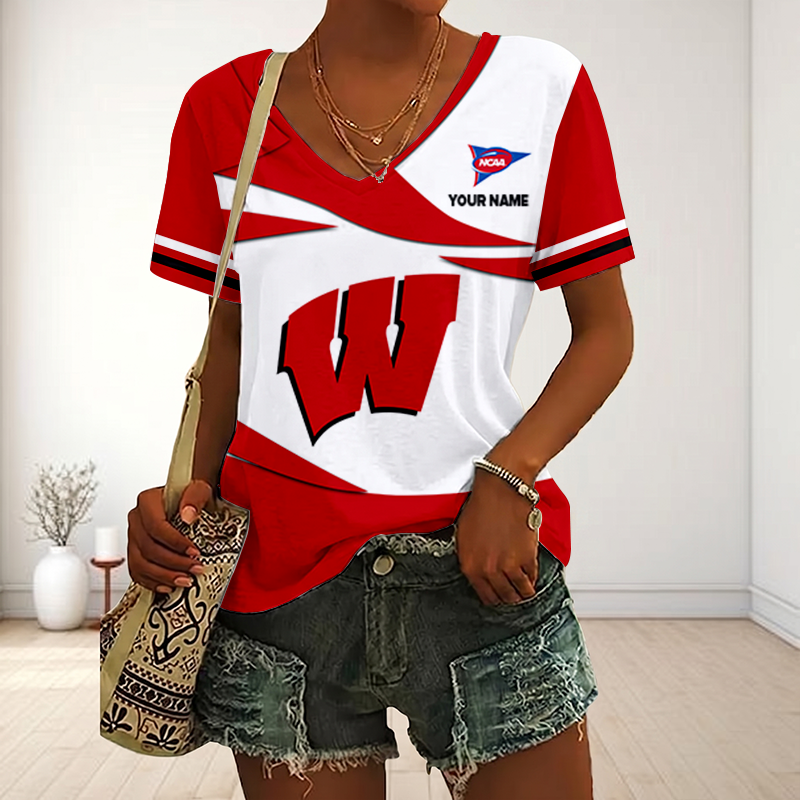 LIMITED DROP - NEW CUSTOMIZED | NCAA FBS18 WSB WS BADGERS V-NECK FEMALE SHIRT
