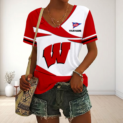 LIMITED DROP - NEW CUSTOMIZED | NCAA FBS18 WSB WS BADGERS V-NECK FEMALE SHIRT
