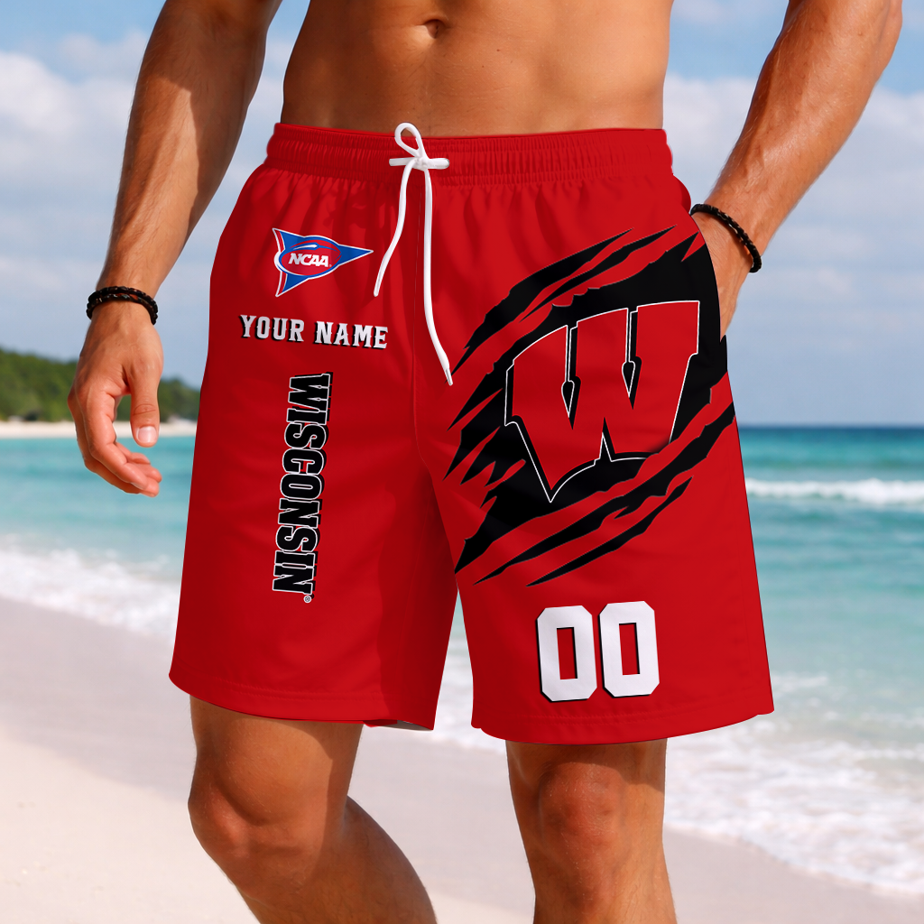 LIMITED EDITION - NEW CUSTOMIZED NCAA FBS18 WSB WISCONSIN BADGERS SHORT PANTS