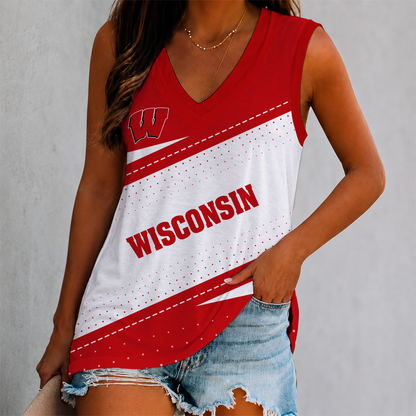 EXCLUSIVE EDITION - NEW CUSTOMIZED NCAA FBS18 WSB WISCONSIN BADGERS WOMEN'S V-NECK TANK TOP