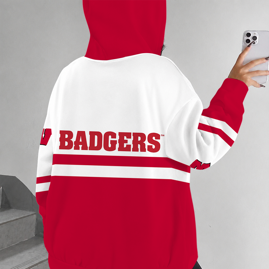 [FAN FAVORITE] NEW CUSTOMIZED NCAA FBS18 WSB WISCONSIN BADGERS ZIP HOODIE