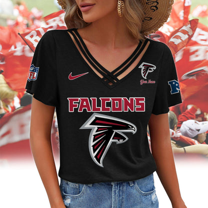 [SPECIAL OFFER] NEW CUSTOMIZED NFL18 ATF ATLANTA FALCONS V-NECK SHIRT