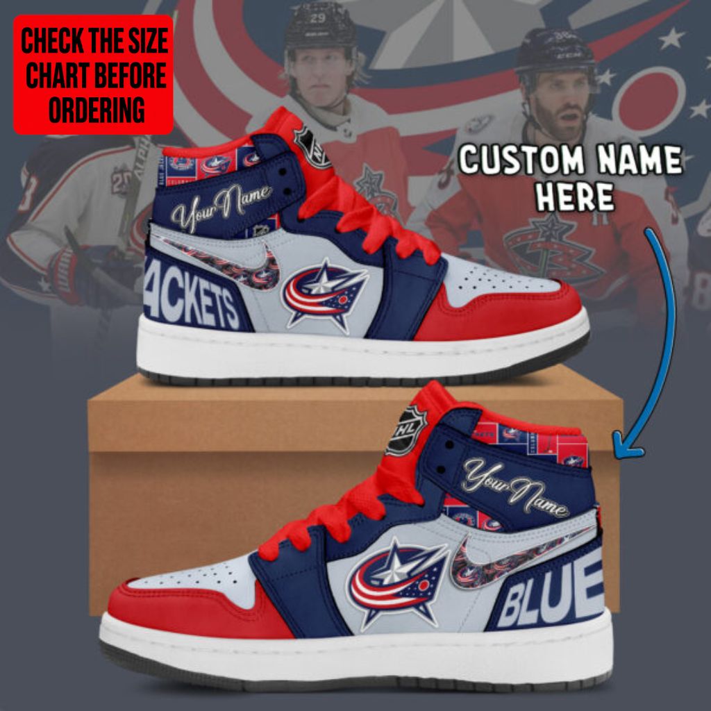 LIMITED EDITION - NEW CUSTOMIZED NHL18 CBJ COLUMBUS BLUE JACKETS AIR JORDAN SNEAKERS