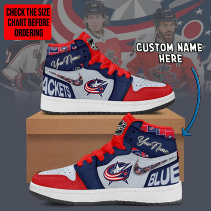 LIMITED EDITION - NEW CUSTOMIZED NHL18 CBJ COLUMBUS BLUE JACKETS AIR JORDAN SNEAKERS