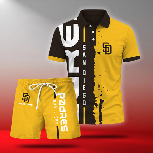 LIMITED EDITION - NEW CUSTOMIZED MLB18 SDP SAN DIEGO PADRES POLO & SHORT PANTS SET