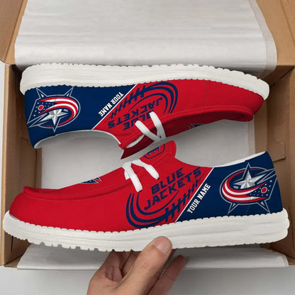 [SUPER SALE] NEW CUSTOMIZED NHL18 CBJ COLUMBUS BLUE JACKETS PREMIUM LOAFER SHOES