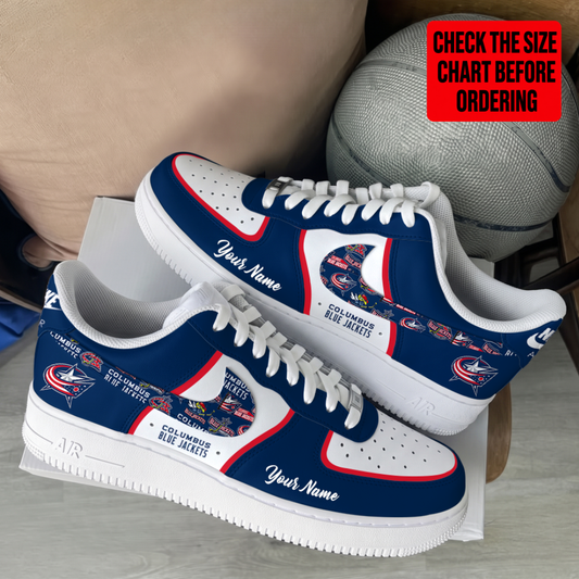 LIMITED EDITION - NEW CUSTOMIZED NHL18 CBJ COLUMBUS BLUE JACKETS AF1 SHOES