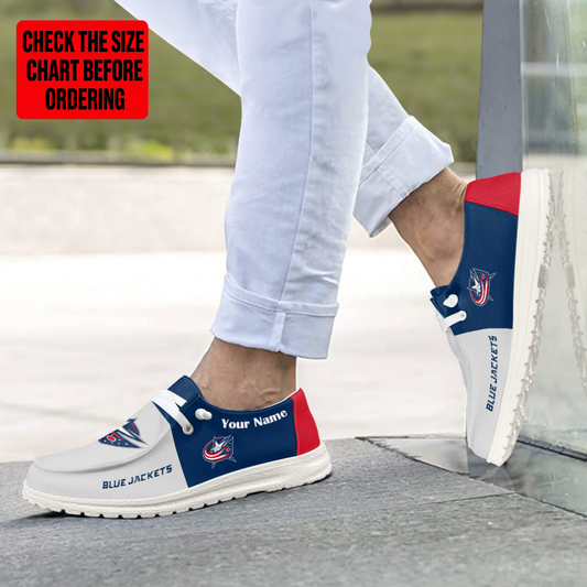 [SUPER SALE] NEW CUSTOMIZED NHL18 CBJ COLUMBUS BLUE JACKETS PREMIUM LOAFER SHOES
