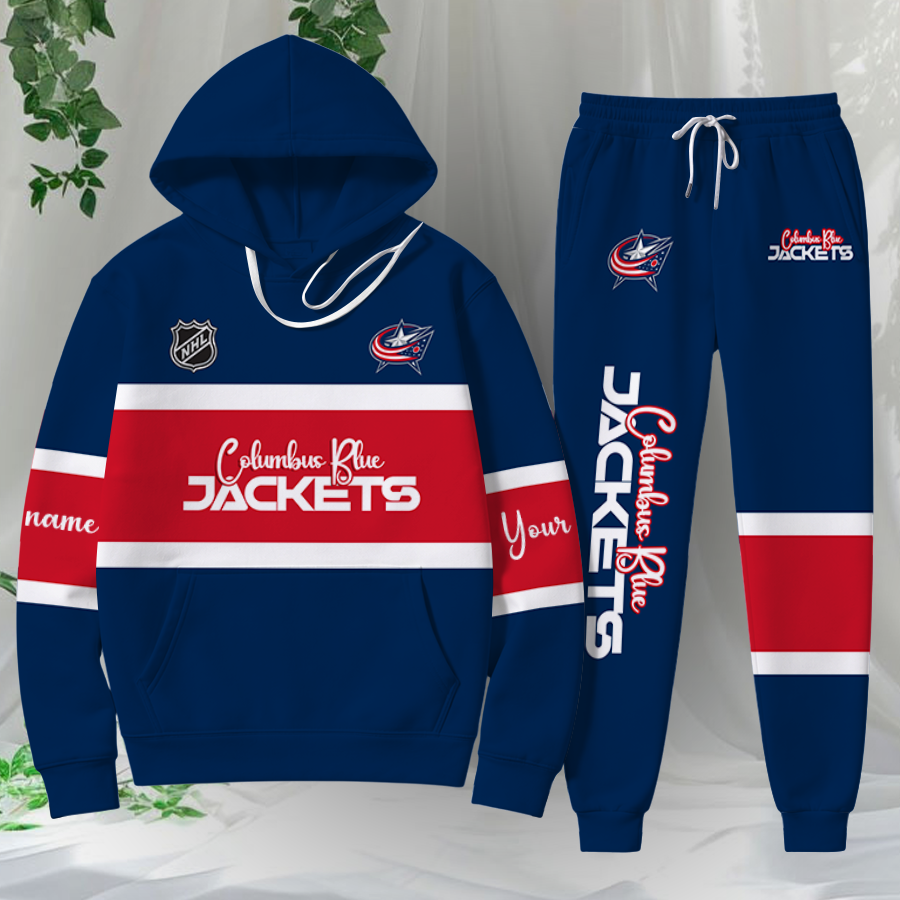 LIMITED EDITION - NEW CUSTOMIZED NHL18 CBJ COLUMBUS BLUE JACKETS HOODIE & SWEATPANTS SET