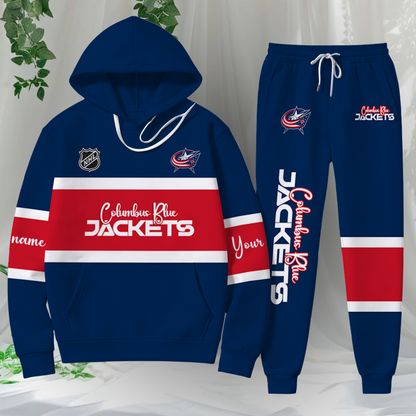 LIMITED EDITION - NEW CUSTOMIZED NHL18 CBJ COLUMBUS BLUE JACKETS HOODIE & SWEATPANTS SET