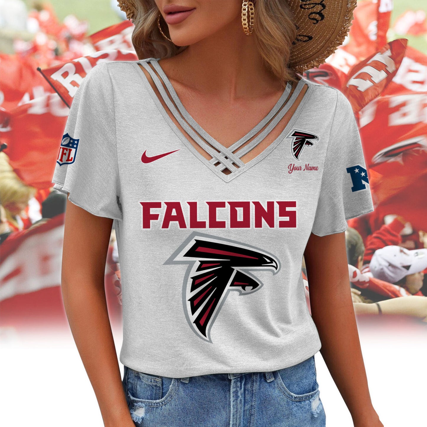 [SPECIAL OFFER] NEW CUSTOMIZED NFL18 ATF ATLANTA FALCONS V-NECK SHIRT