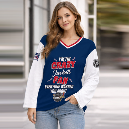 LIMITED EDITION - NEW CUSTOMIZED NHL18 CBJ COLUMBUS BLUE JACKETS WOMEN'S HEART V-NECK LONG SLEEVE SHIRT