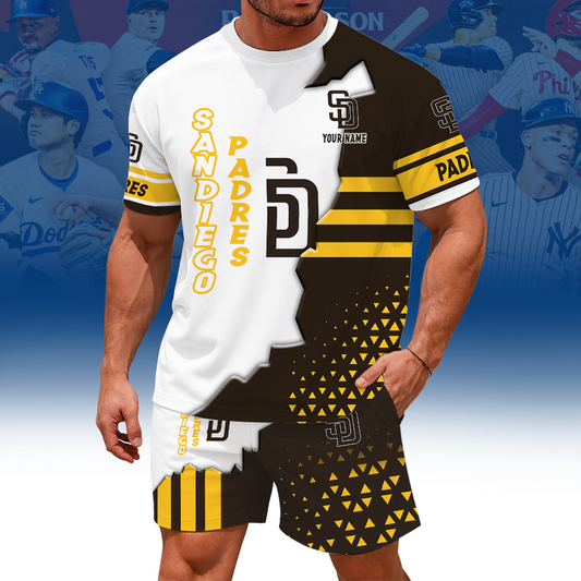 LIMITED EDITION - NEW CUSTOMIZED MLB18 SDP SAN DIEGO PADRES UNISEX T-SHIRT & SHORTS SET