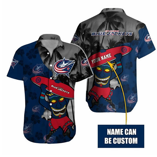 LIMITED EDITION - NEW CUSTOMIZED NHL18 CBJ COLUMBUS BLUE JACKETS UNISEX HAWAIIAN SHIRT