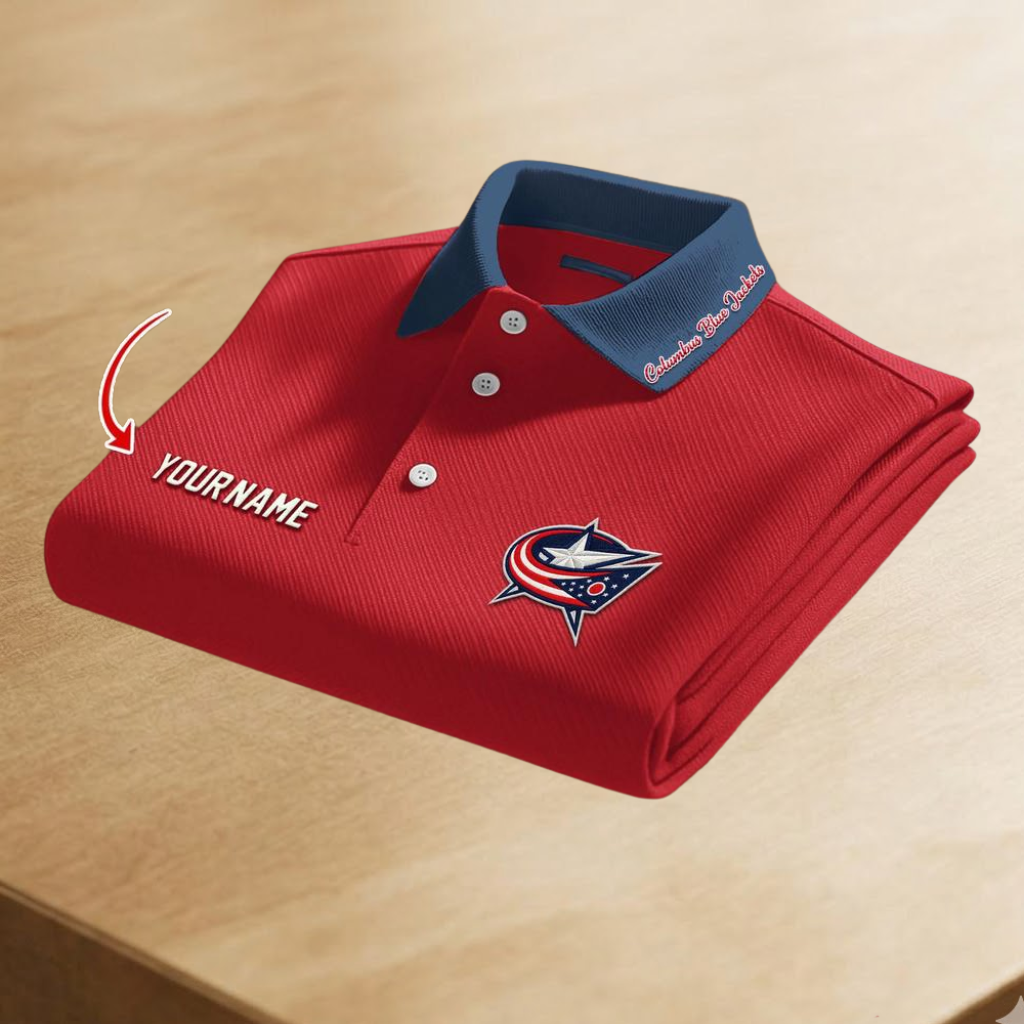 LIMITED EDITION - NEW CUSTOMIZED NHL18 CBJ COLUMBUS BLUE JACKETS POLO SHIRT