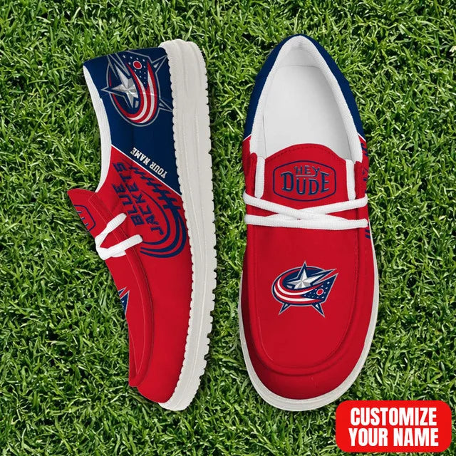 [SUPER SALE] NEW CUSTOMIZED NHL18 CBJ COLUMBUS BLUE JACKETS PREMIUM LOAFER SHOES