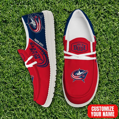 [SUPER SALE] NEW CUSTOMIZED NHL18 CBJ COLUMBUS BLUE JACKETS PREMIUM LOAFER SHOES