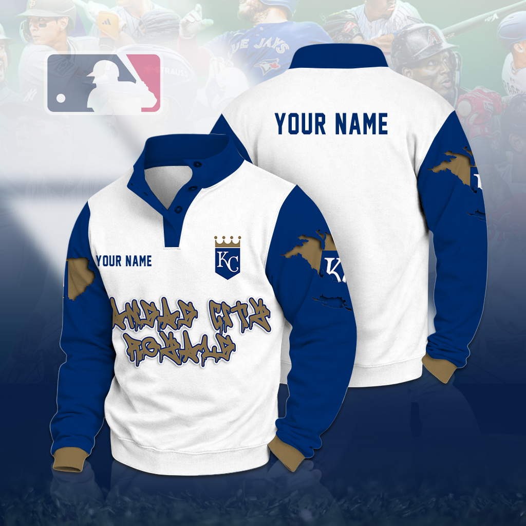 LIMITED EDITION - NEW CUSTOMIZED MLB19 KCR KANSAS CITY ROYALS BUTTON QUARTER PLACKET SWEATSHIRT