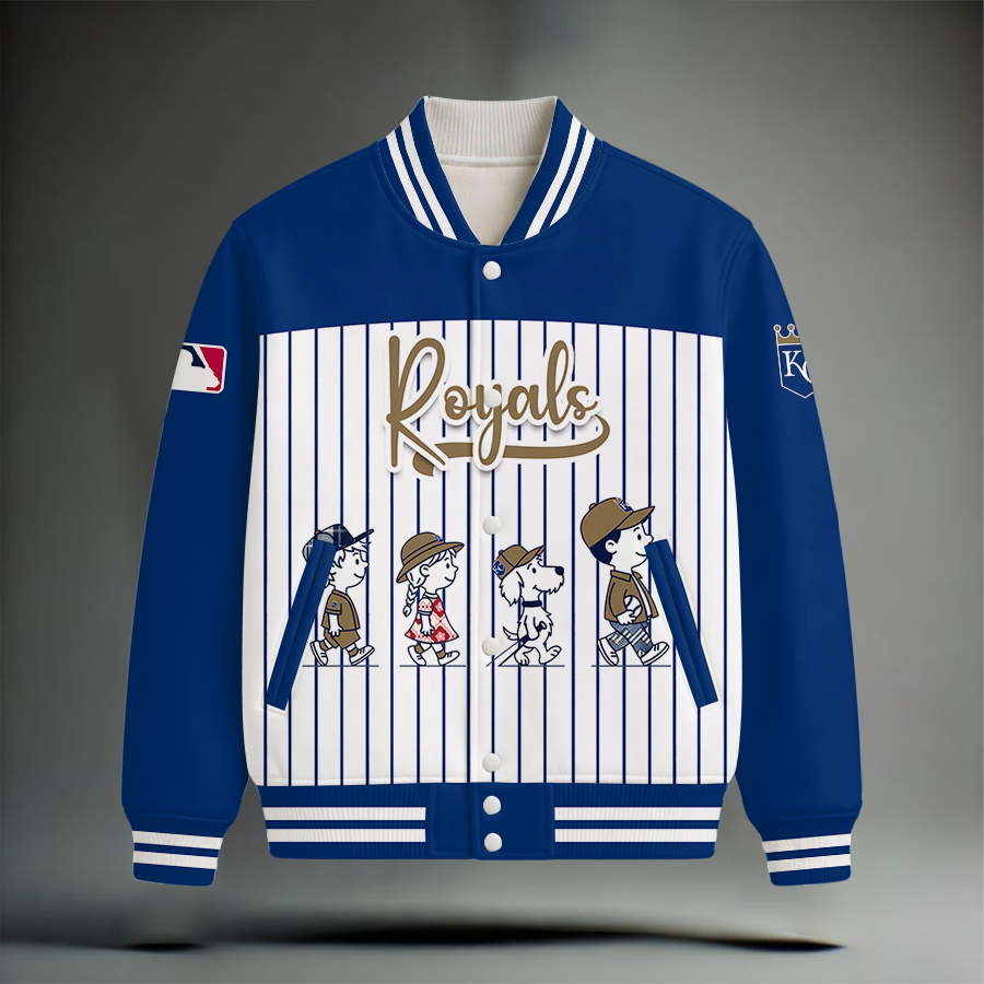LIMITED EDITION - NEW CUSTOMIZED MLB19 KCR KANSAS CITY ROYALS SNOOPY STYLE SATIN VARSITY & BASEBALL JACKET