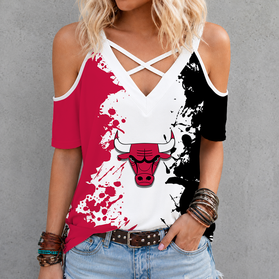 [HOT DEAL] NEW CUSTOMIZED NBA19 CBU CHICAGO BULLS CRISS CROSS V-NECK TOP