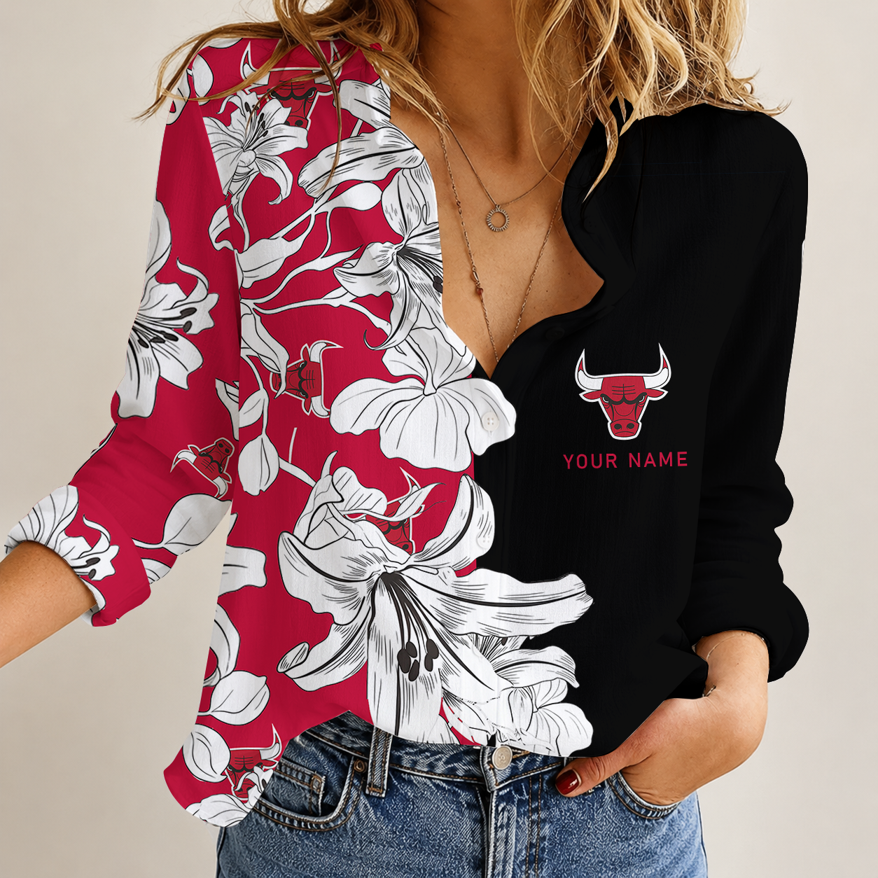 [HOT DEAL] NEW CUSTOMIZED NBA19 CBU CHICAGO BULLS WOMEN CASUAL SHIRT FOR FAN