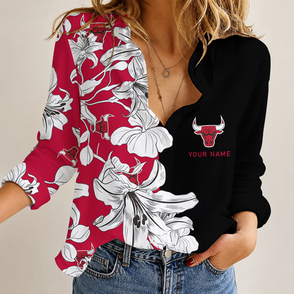[HOT DEAL] NEW CUSTOMIZED NBA19 CBU CHICAGO BULLS WOMEN CASUAL SHIRT FOR FAN
