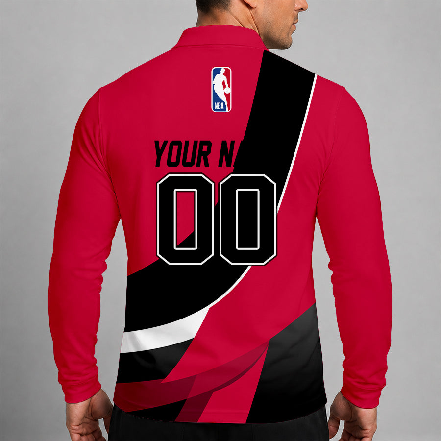 [HOT DEAL] NEW CUSTOMIZED NBA19 CBU CHICAGO BULLS MEN LONG SLEEVE POLO