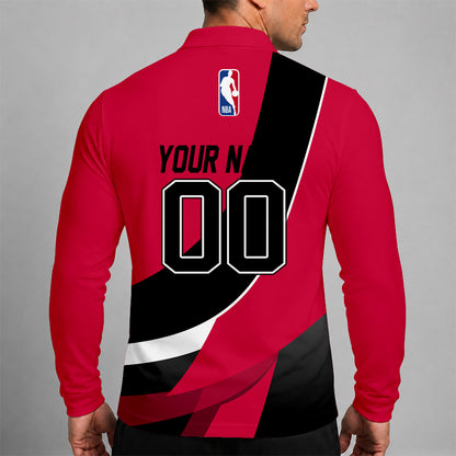 [HOT DEAL] NEW CUSTOMIZED NBA19 CBU CHICAGO BULLS MEN LONG SLEEVE POLO