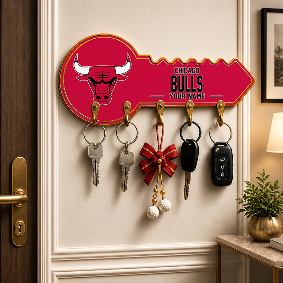 [HOT DEAL] NEW CUSTOMIZED NBA19 CBU CHICAGO BULLS WALL KEY HOLDER FOR HOME