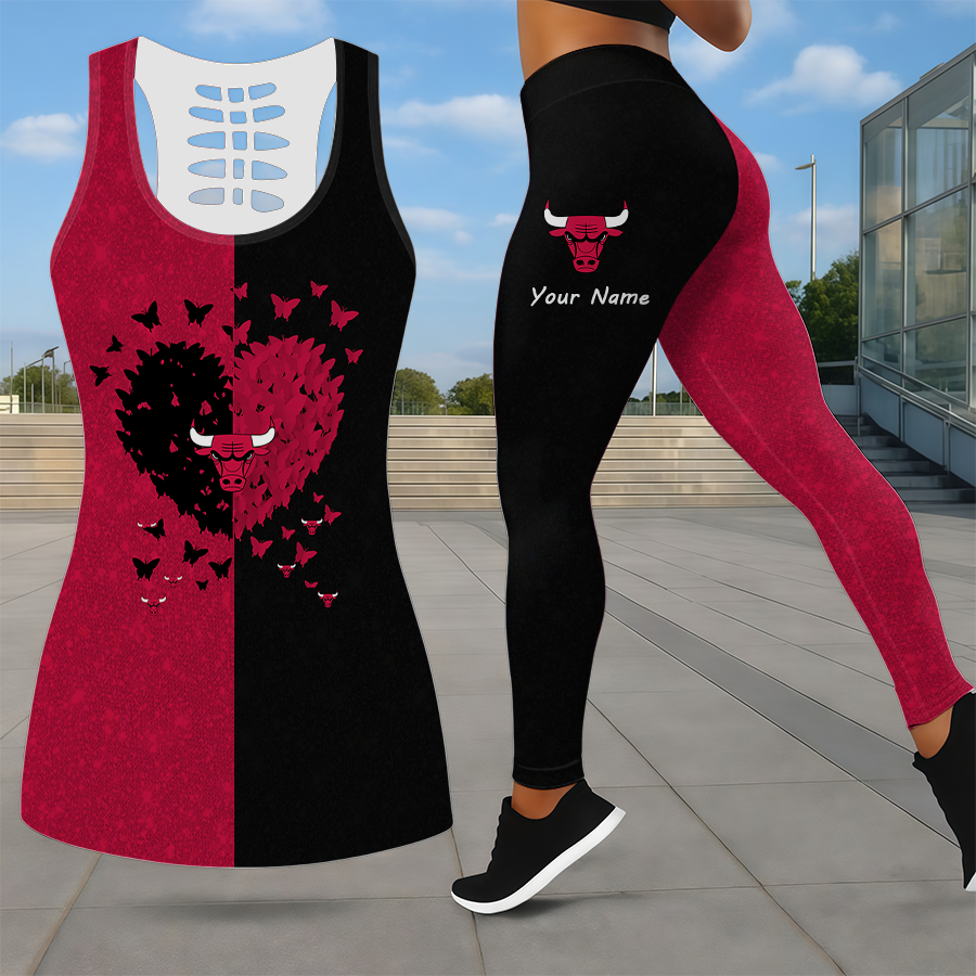 LIMITED EDITION - NEW CUSTOMIZED NBA19 CBU CHICAGO BULLS LEGGINGS & HOLLOW TANK TOP SET