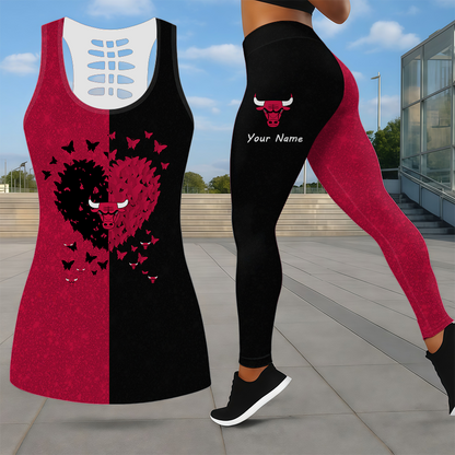 LIMITED EDITION - NEW CUSTOMIZED NBA19 CBU CHICAGO BULLS LEGGINGS & HOLLOW TANK TOP SET