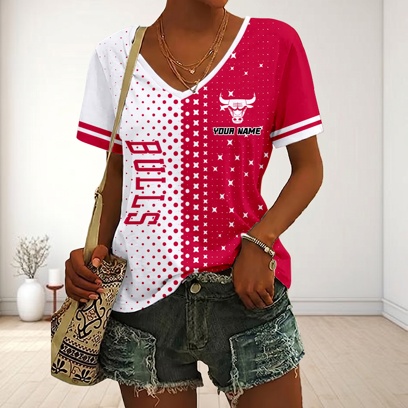 LIMITED EDITION - NEW CUSTOMIZED NBA19 CBU CHICAGO BULLS V-NECK FEMALE SHIRT
