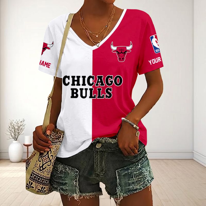 LIMITED EDITION - NEW CUSTOMIZED NBA19 CBU CHICAGO BULLS V-NECK FEMALE SHIRT