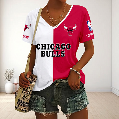 LIMITED EDITION - NEW CUSTOMIZED NBA19 CBU CHICAGO BULLS V-NECK FEMALE SHIRT