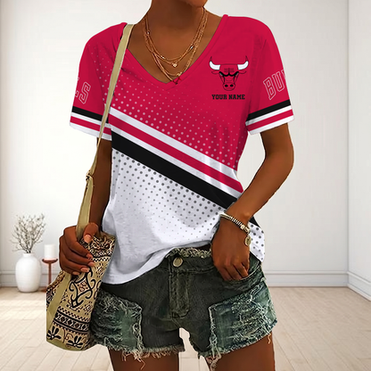 LIMITED EDITION - NEW CUSTOMIZED NBA19 CBU CHICAGO BULLS V-NECK FEMALE SHIRT
